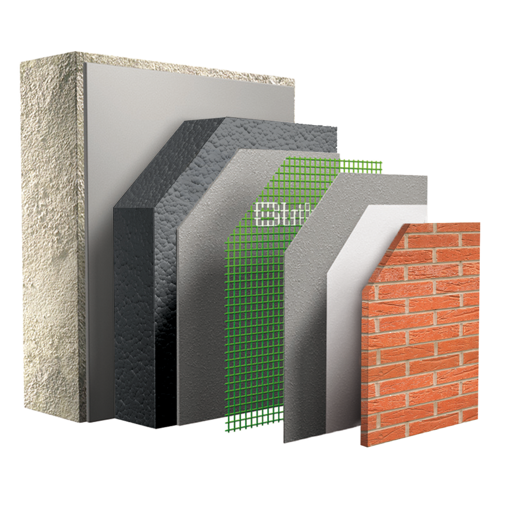 Systeemopbouw Strikotherm gevelisolatiesysteem COMFORT - Steenstrips flex
