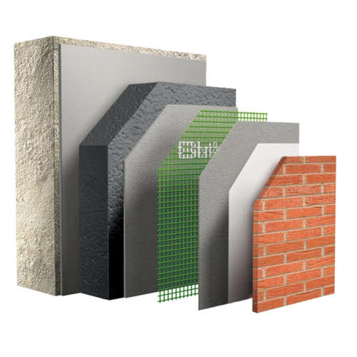 Systeemopbouw Strikotherm gevelisolatiesysteem COMFORT - Steenstrips flex